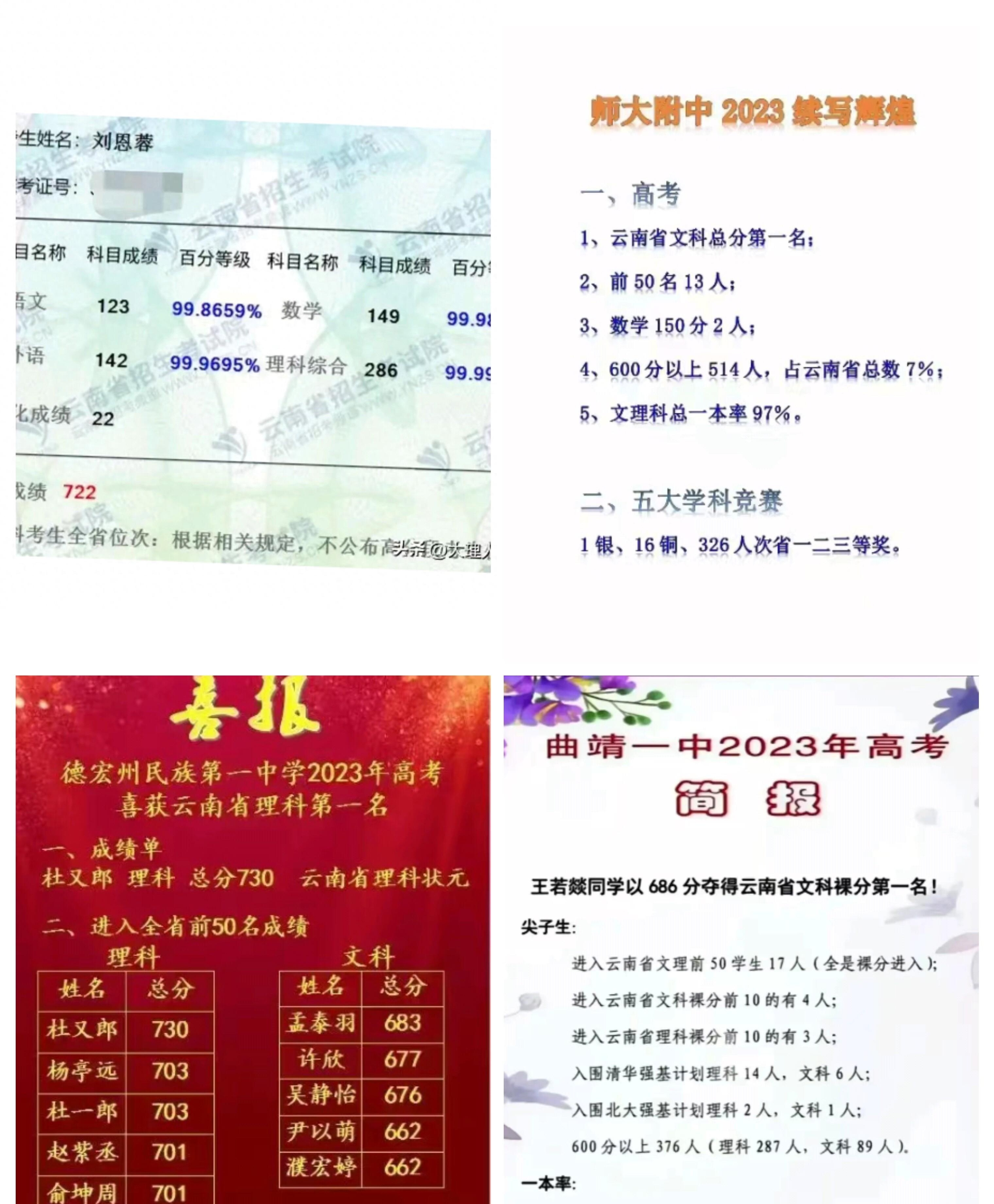 超出预期!云南4个高中共出4名状元!