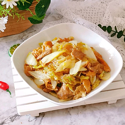 吃出健康,解决假胖 瘦肉面筋炒娃娃菜