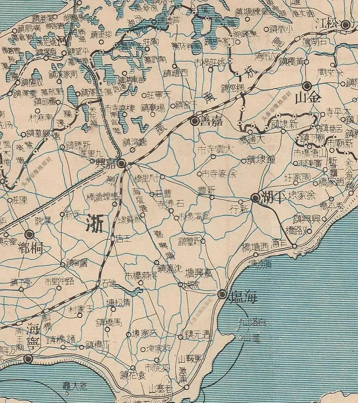 这是1937年,浙江嘉兴,老地图精确到镇,嘉兴朋友快看看,能找到你的家乡