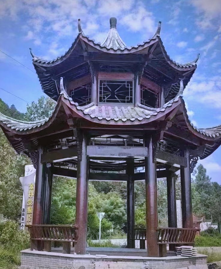 防腐木双层景观八角凉亭图片及安装实例