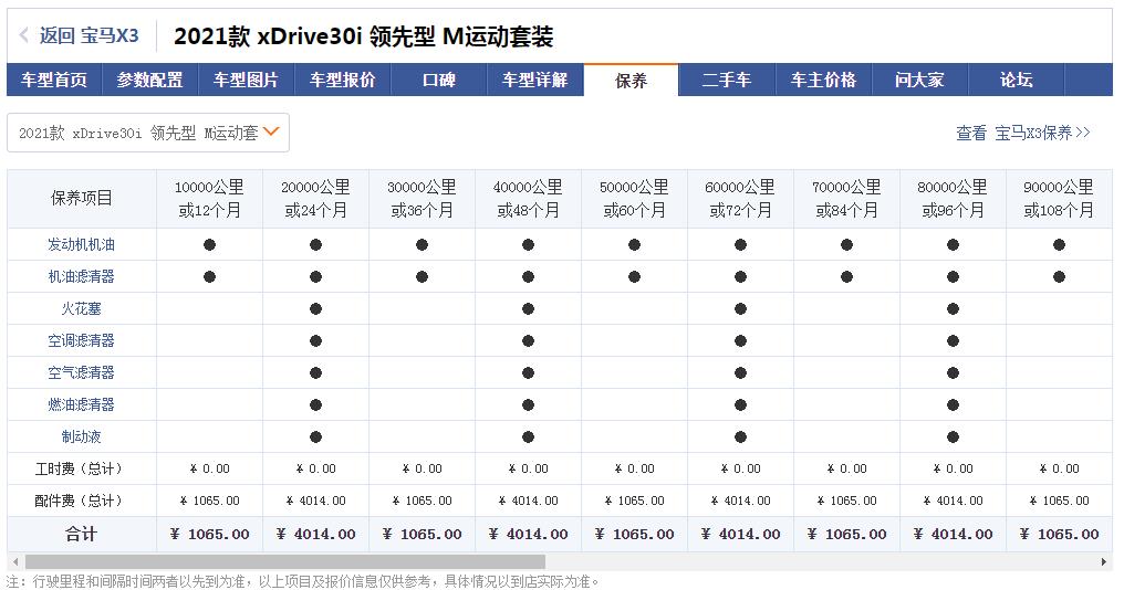 宝马x3保养表图片