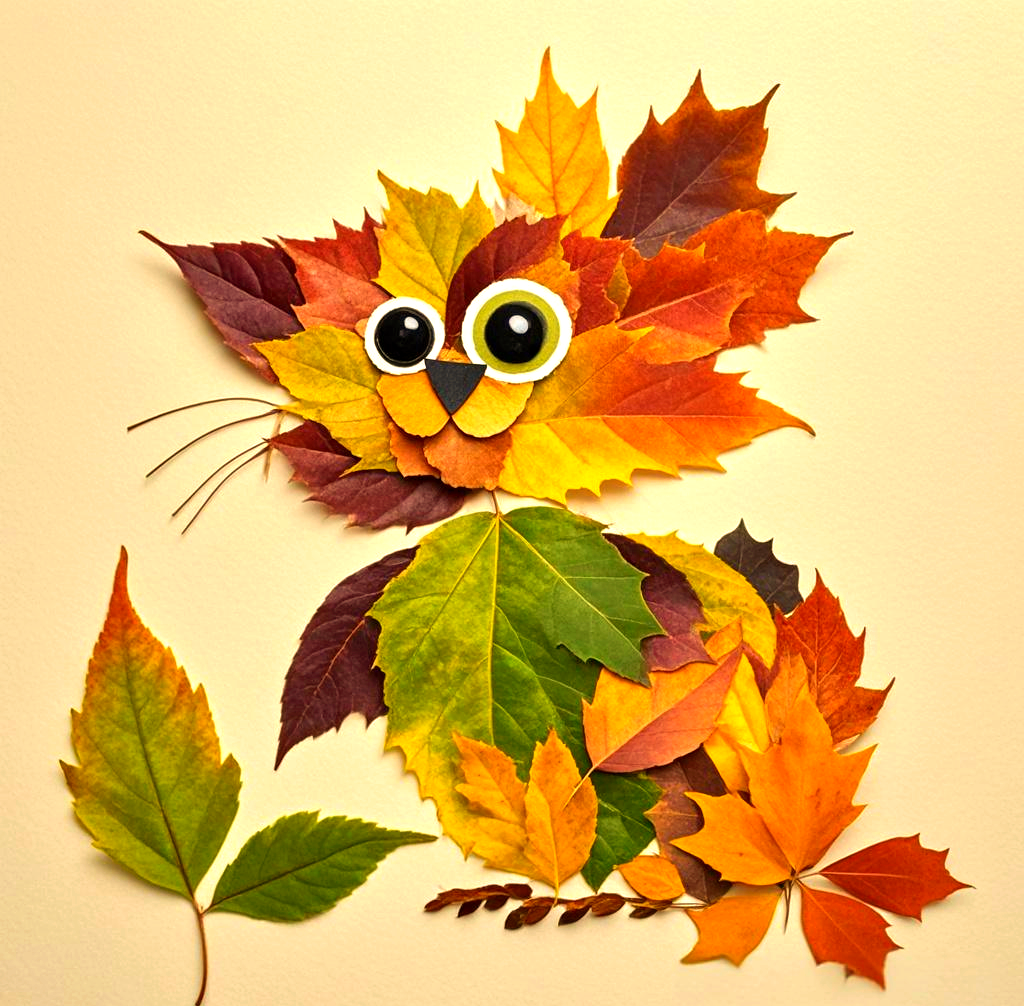 秋日树叶手工拼贴画,众多小动物系列,儿童创意绘画精选