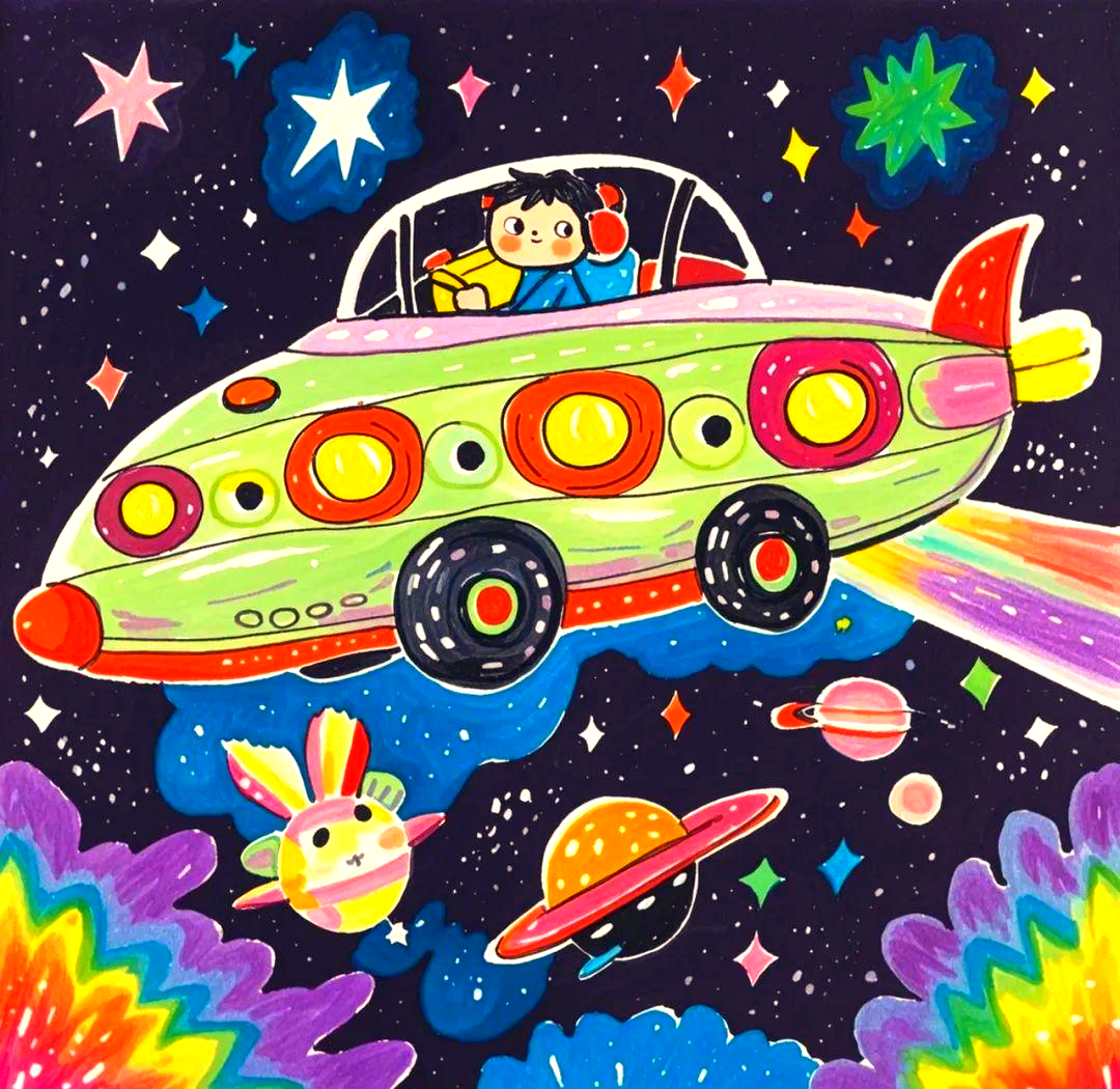 科幻系列创想绘画的多部作品,富有想象力,适合幼儿及小学绘画参考