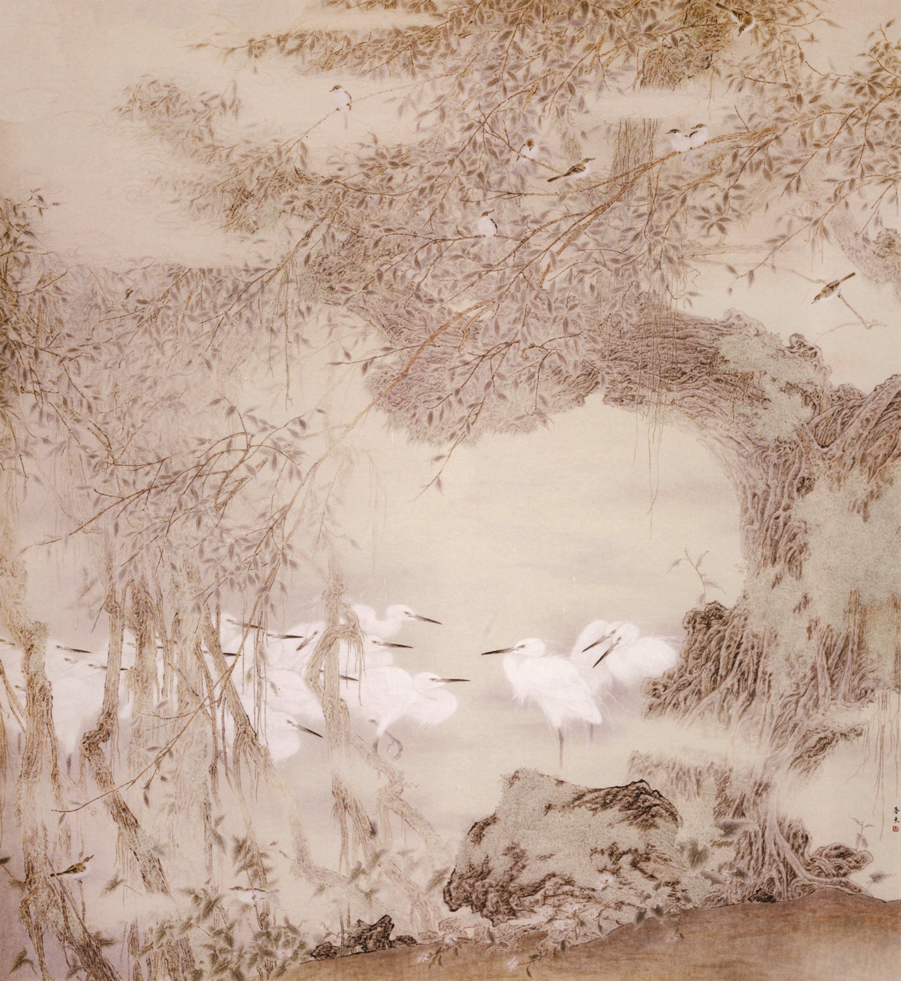 4年创作一幅工笔花鸟,入13届全国美展,画面清丽灵动