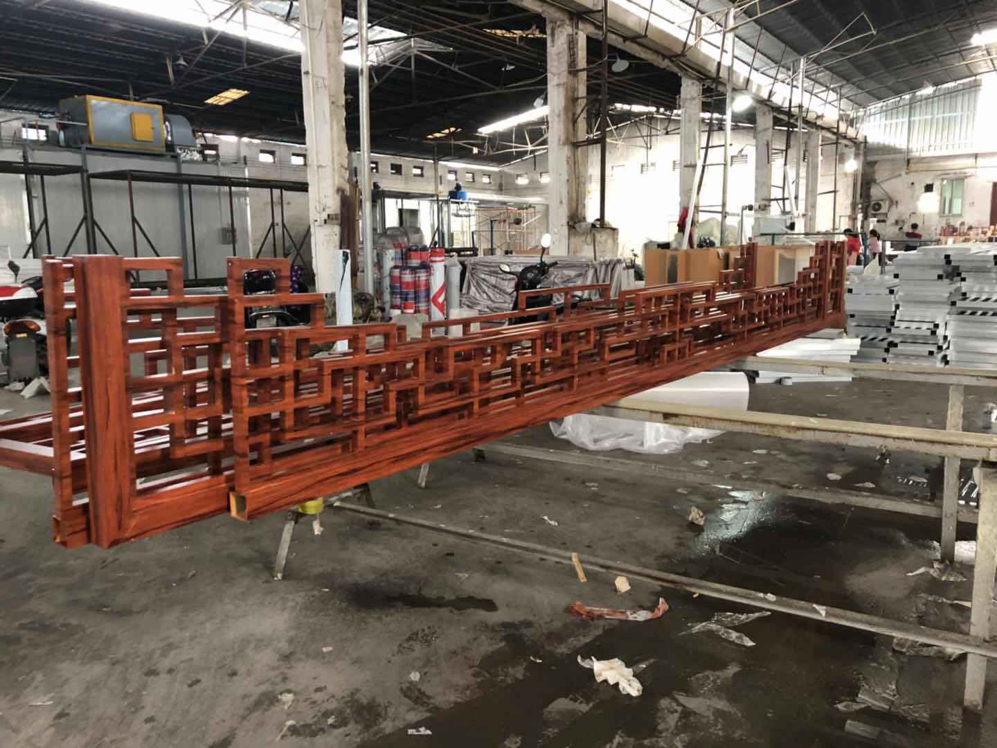 长廊冰裂纹铝挂落 棕色铝挂落万字格