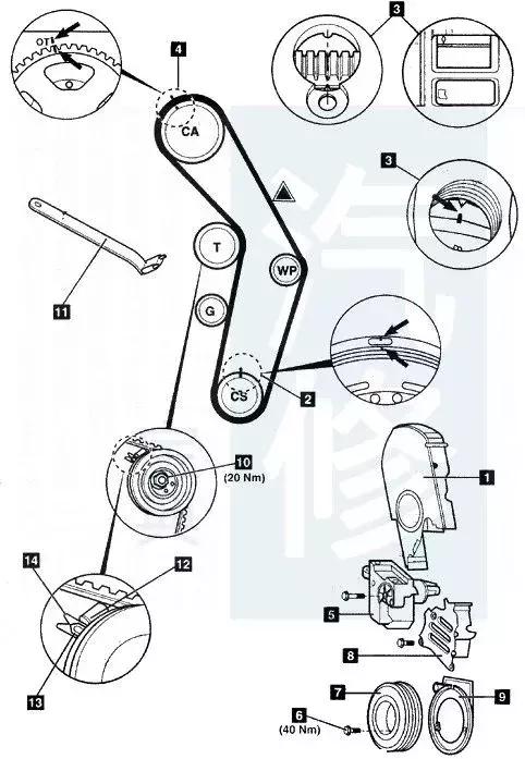 大众1.6发动机皮带绕法图片