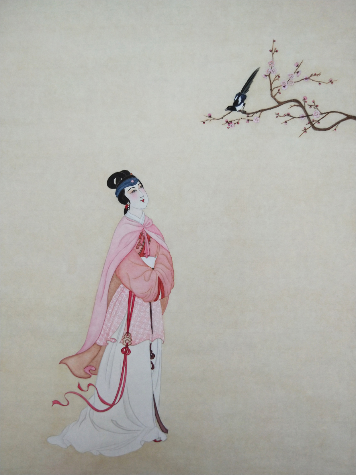 喜上眉梢图(黄丽燕国画仕女图花鸟绘画喜鹊登枝)