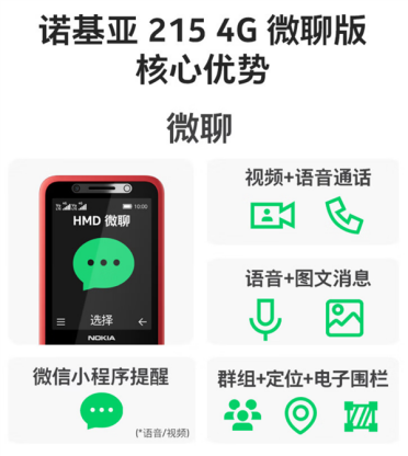 399元！诺基亚215 4G微聊版现货开售：功能机也能打视频电话、刷支付宝