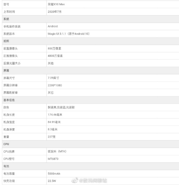 华为x10max荣耀参数图片