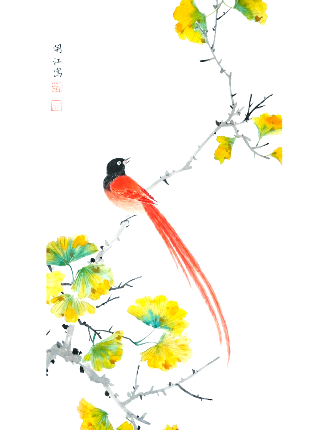 国画中的绶带鸟:象征长寿与吉祥的优雅精灵