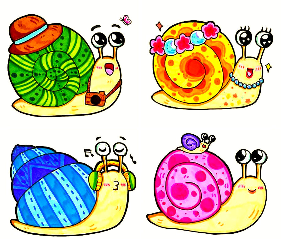 小朋友画蜗牛,感受自然乐趣与色彩搭配