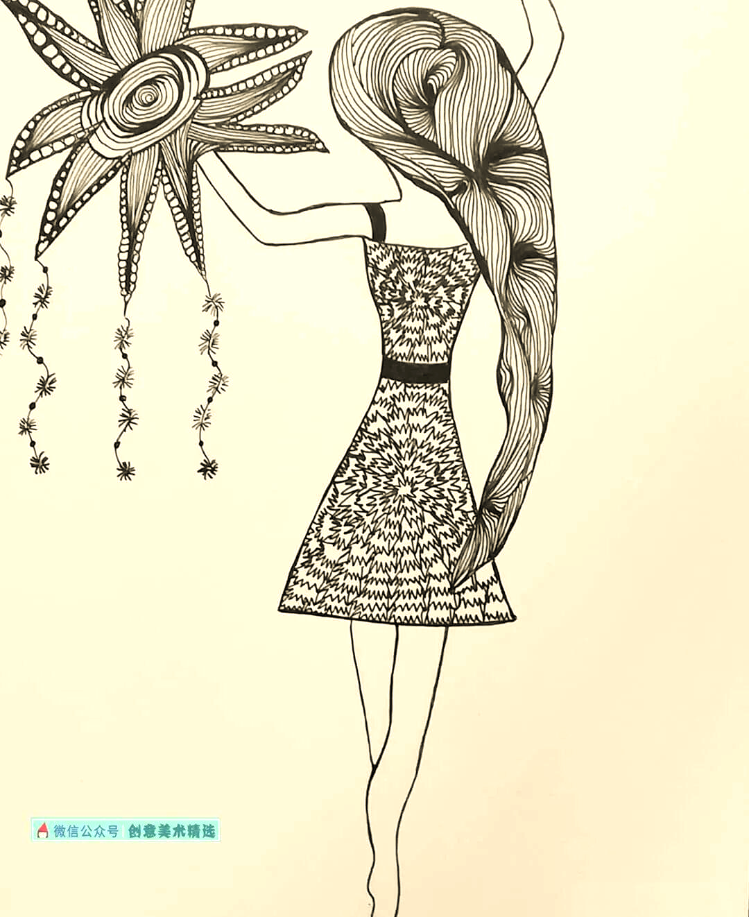 黑白装饰画中人物线描与纹样的艺术魅力