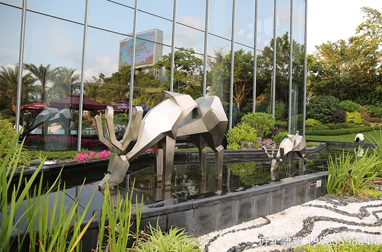 不锈钢鹿雕塑 几何切面折纸抽象动物雕塑