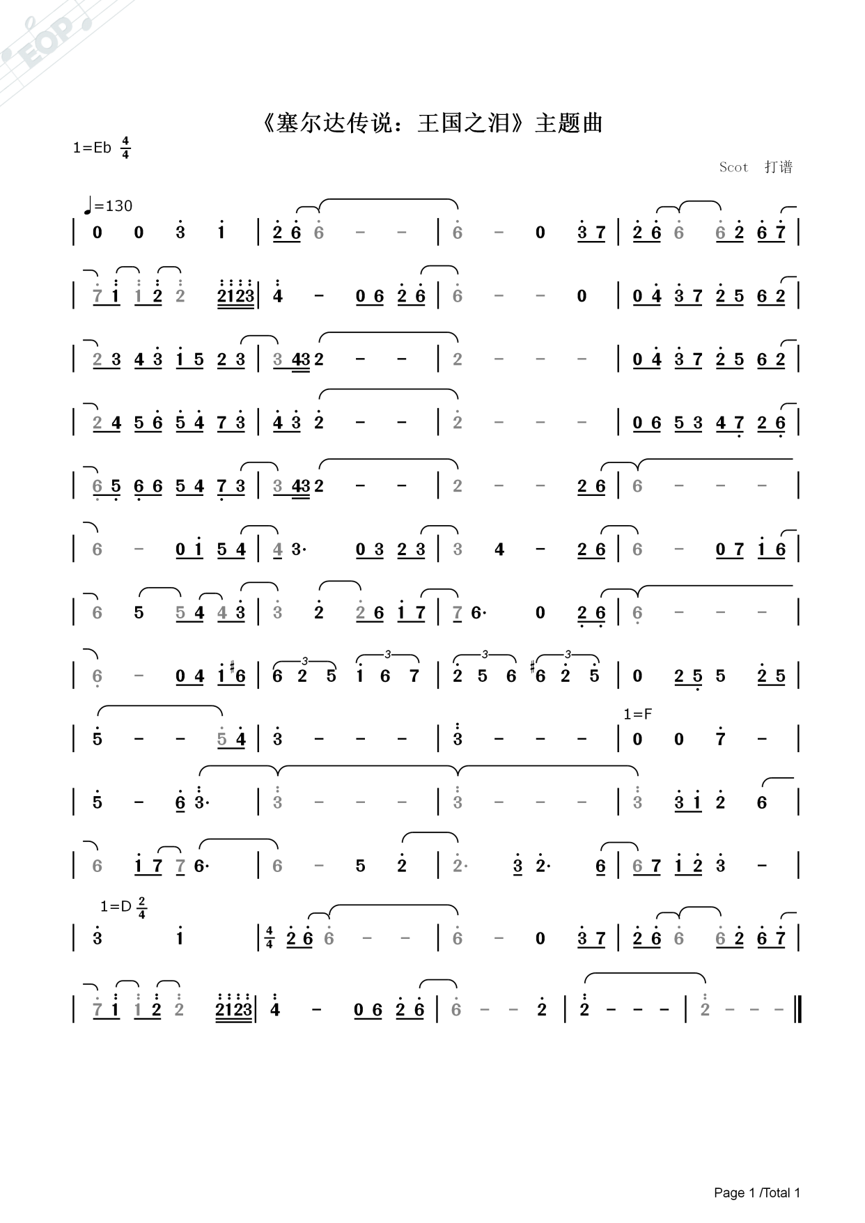 《塞尔达传说:王国之泪》主题曲——动态简谱