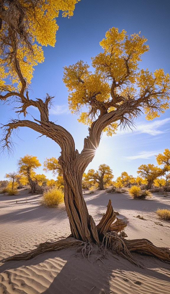 阳光下的胡杨,荒漠中的传奇