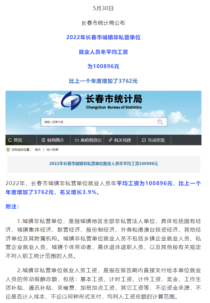 长春市平均工资公布!