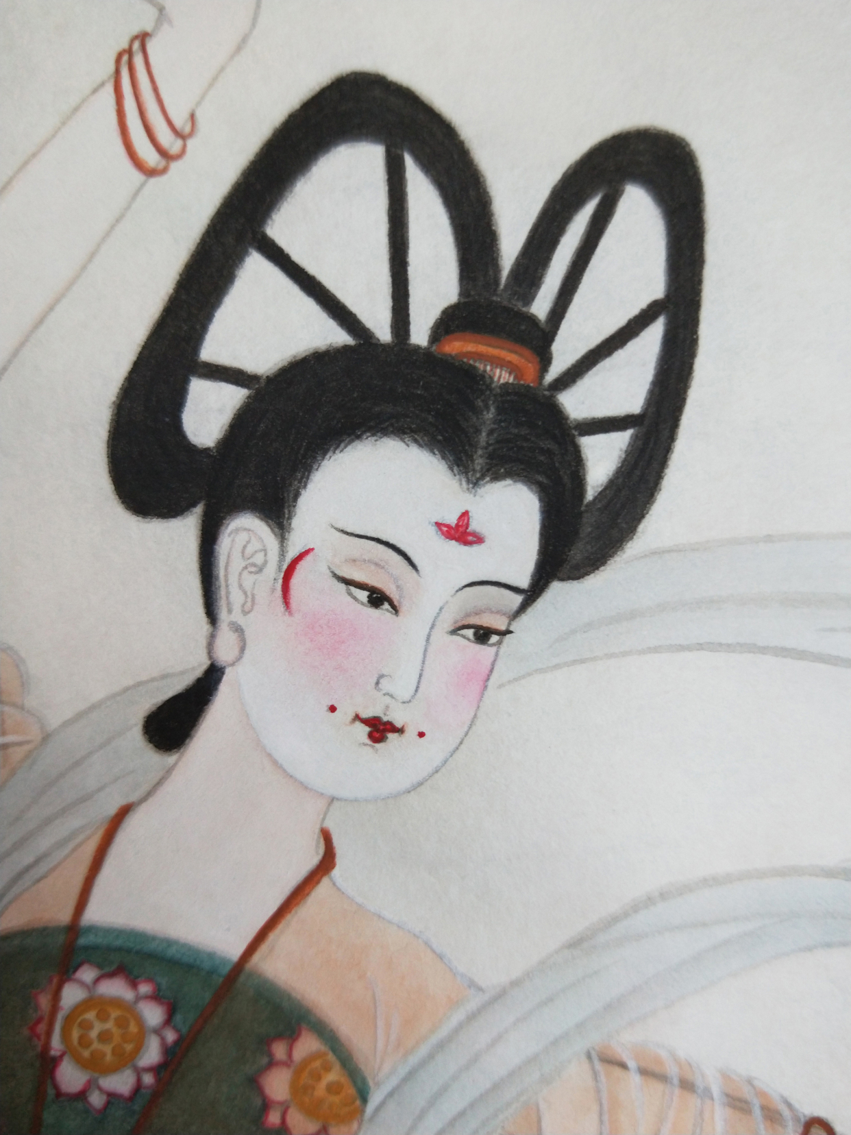 莲舞图(黄丽燕国画工笔画仕女图传统人物绘画)