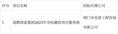 湖北漳富投资集团有限公司2023年非标融资服务商采购项目关于公开抽取