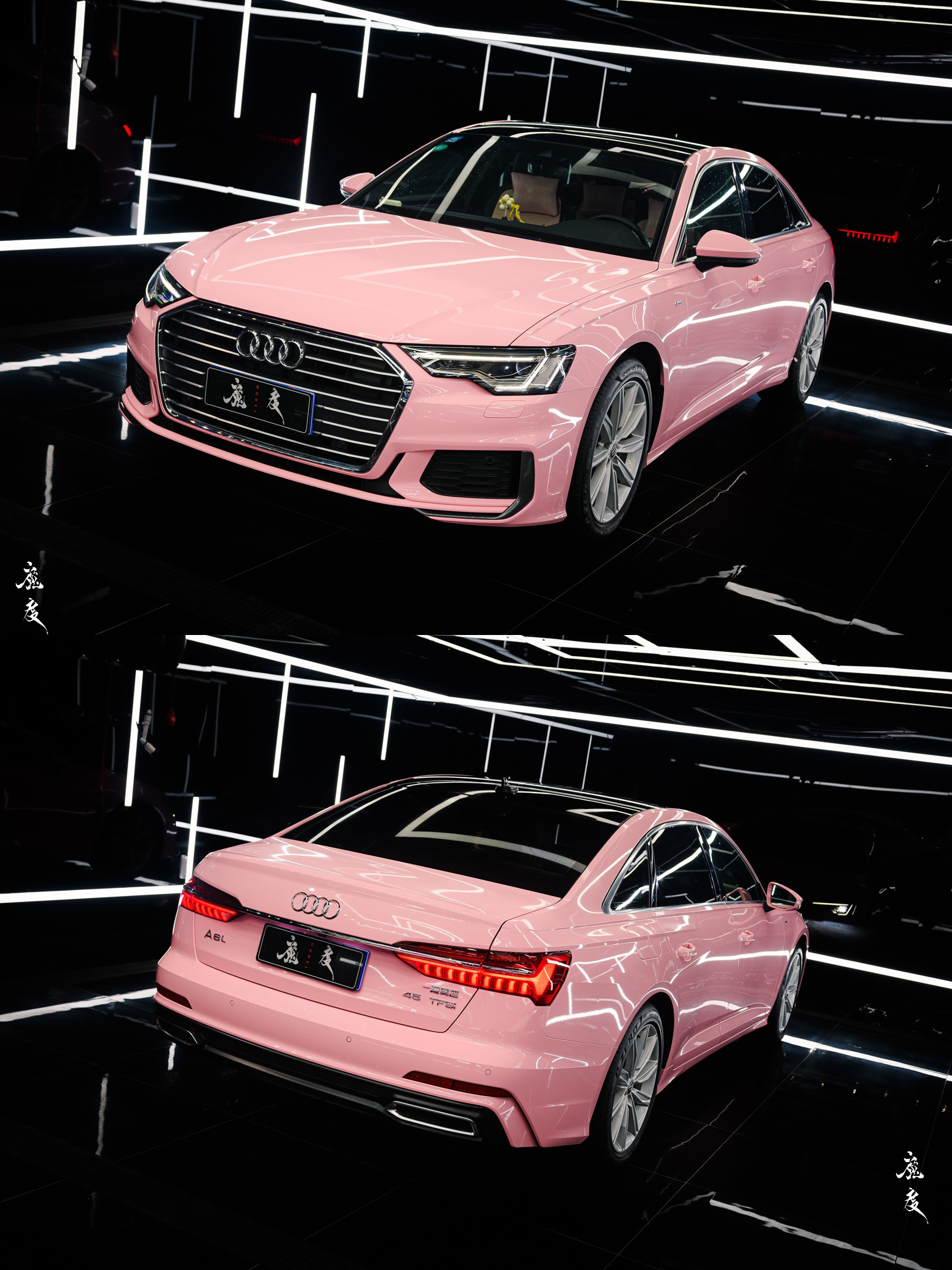 西安魔度 西安汽车改色丨奥迪a6l 水晶胭脂粉 改色