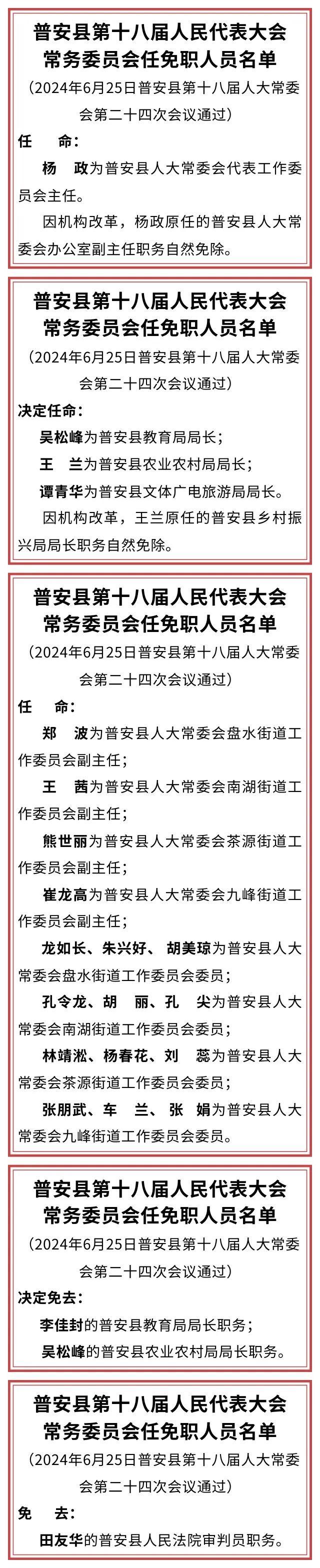黔西南州普安县人民代表大会常务委员会任免职人员名单