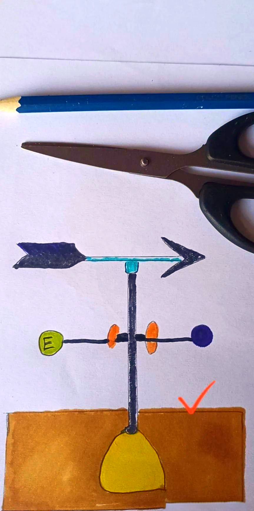 有的同学发挥创意,用画笔描绘出自己独特设计的风向标;有的则利用手边
