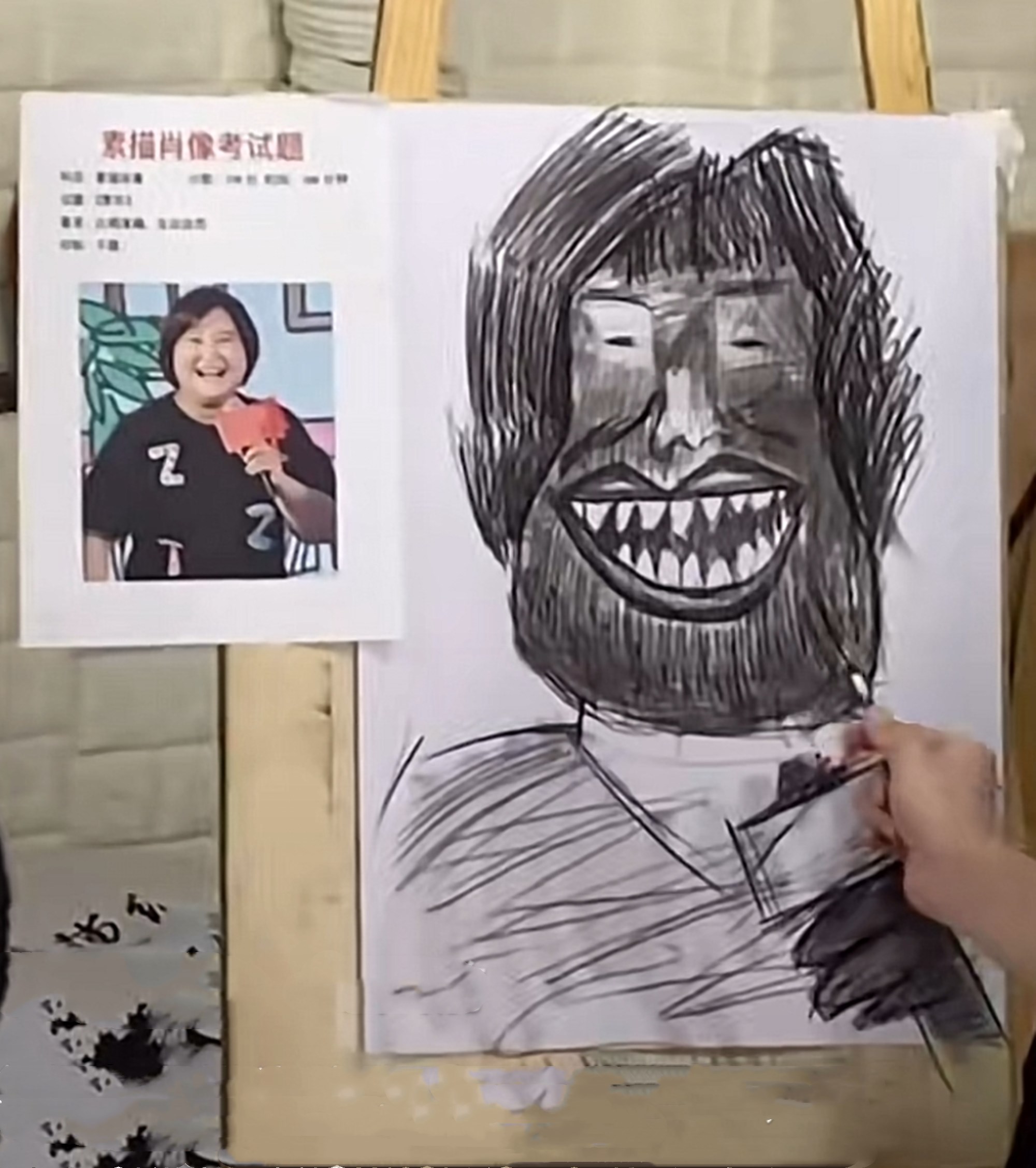 美术生画贾玲素描像,网友劝说学生换专业,老师:希望本尊没看到