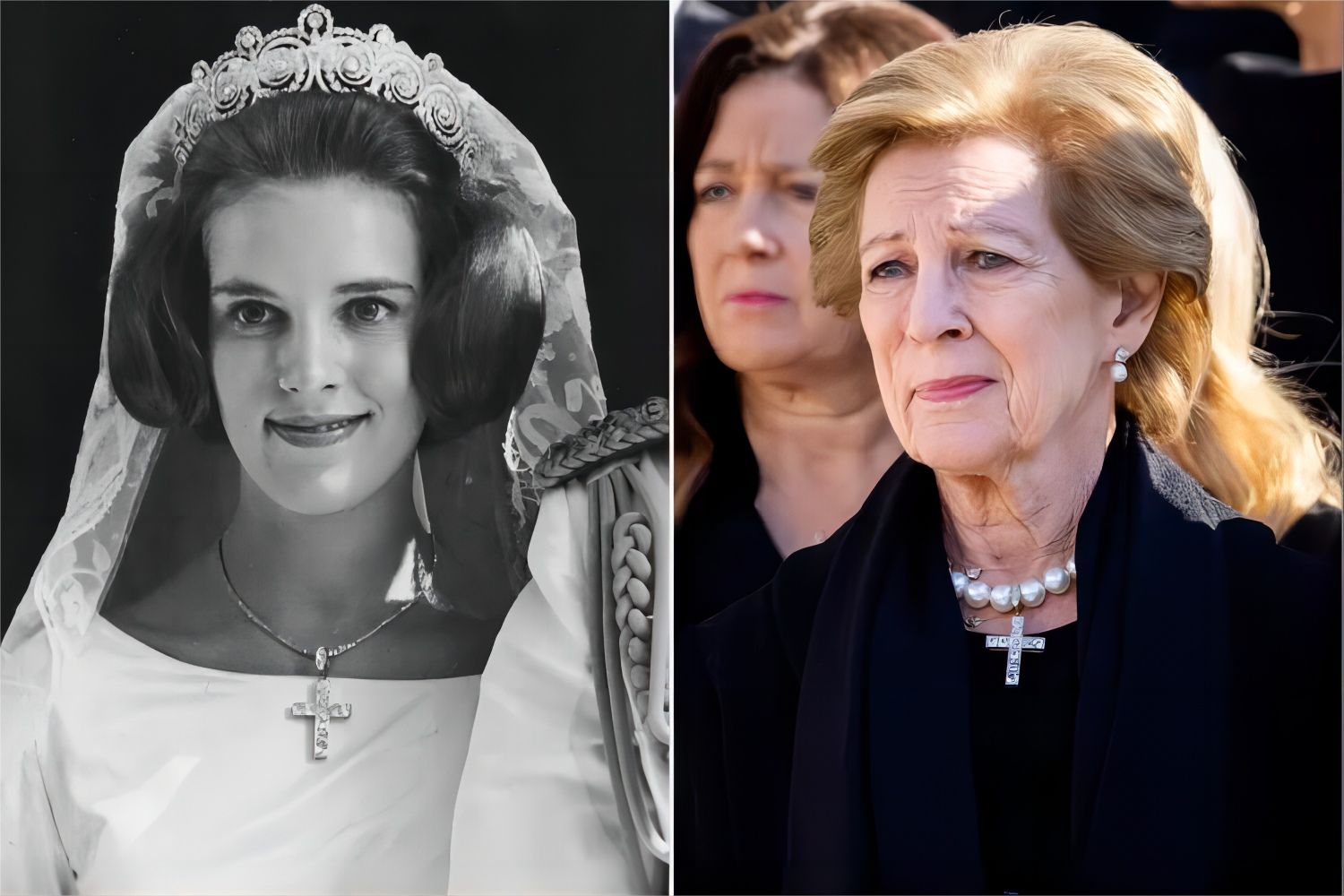 希腊女王安妮-玛丽在丈夫葬礼上佩戴特殊意义钻石十字架