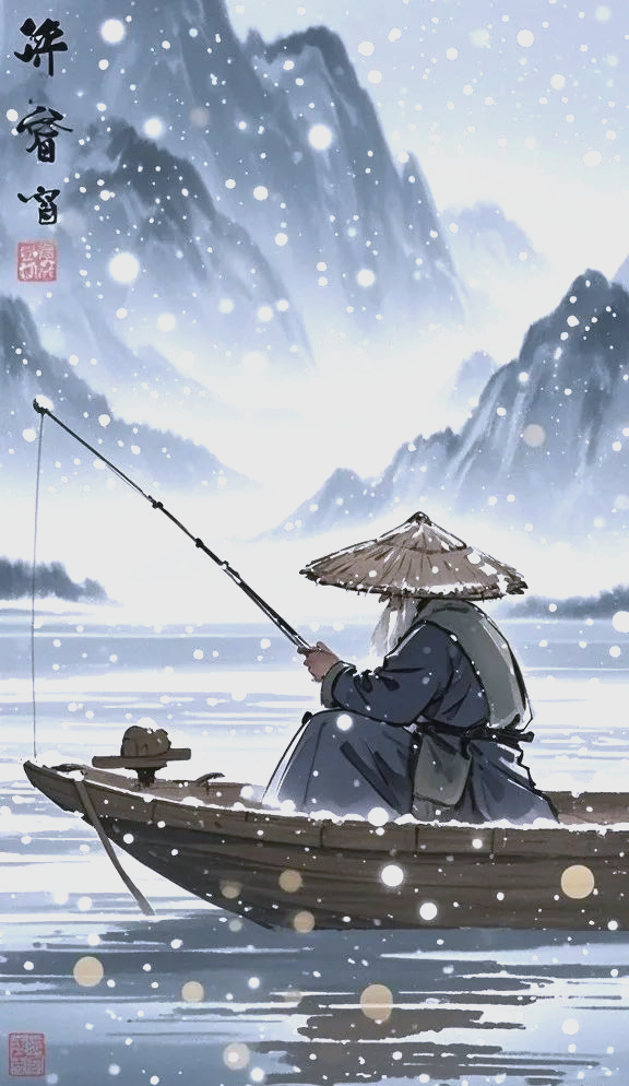 寒江独钓,孤舟蓑笠翁的坚韧与孤独