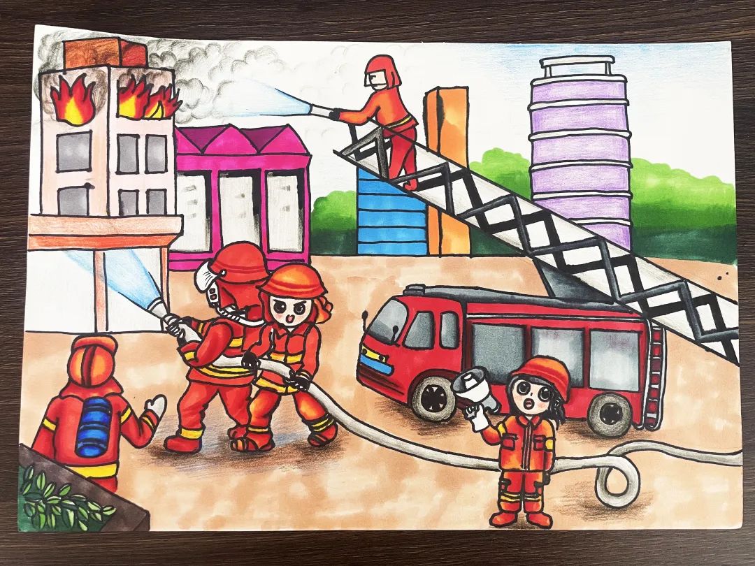消防员绘画作品 学生图片