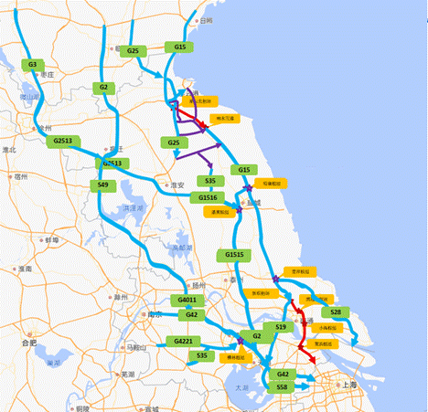 g2京滬高速,s49新揚高速,g4011揚溧高速,g42滬蓉高速,s58滬常高速等