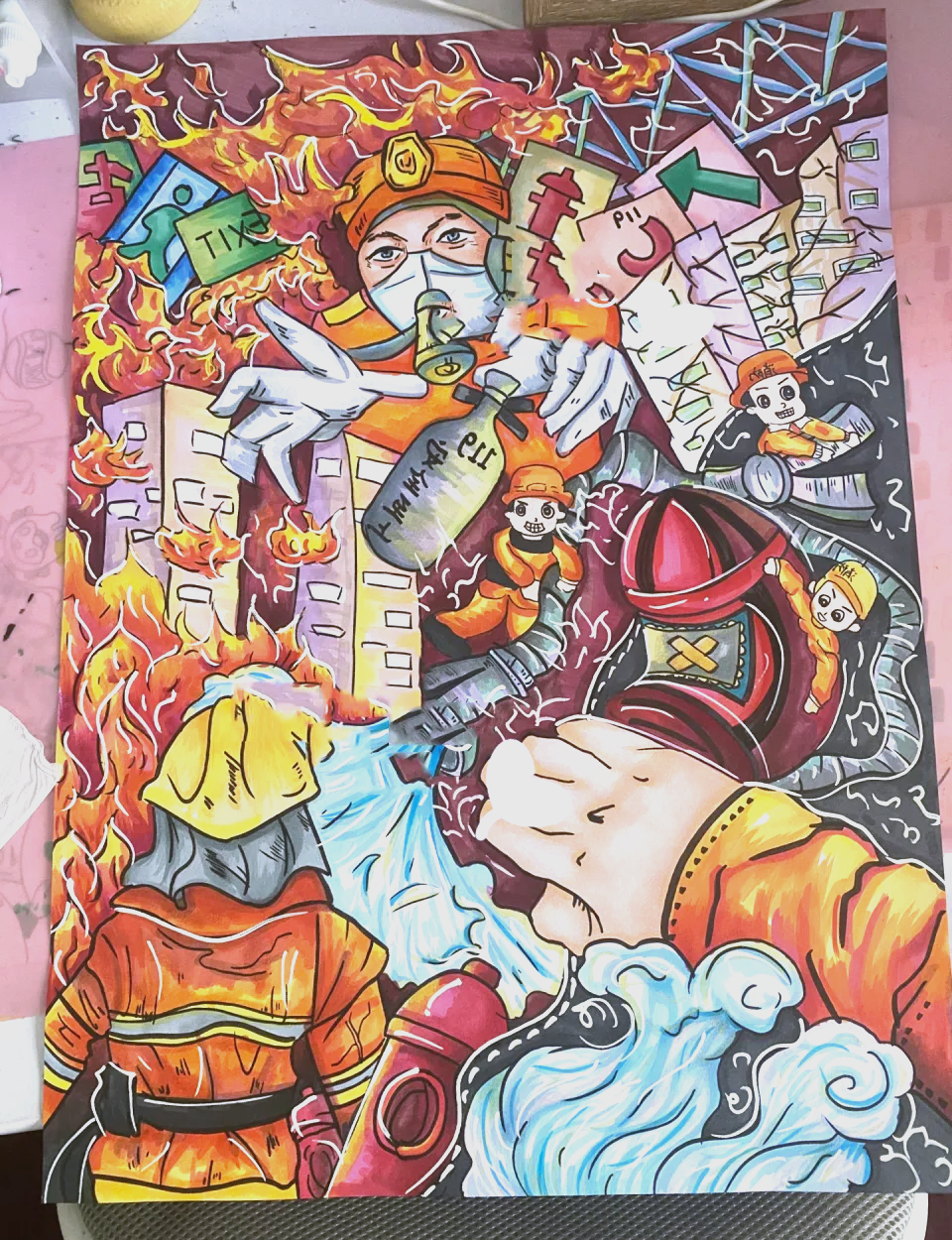 众多消防安全主题绘画一等奖作品精选,传递防火知识