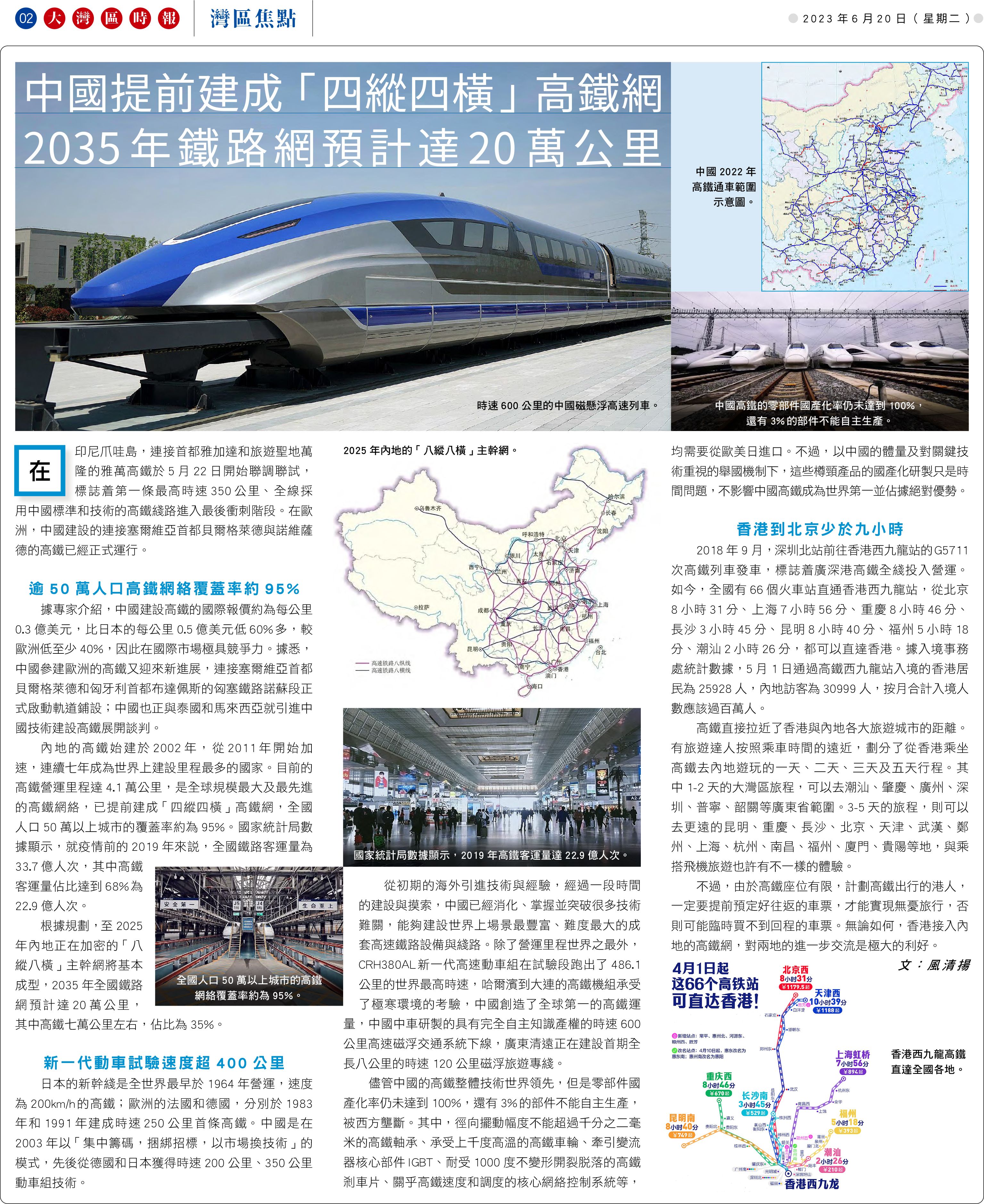 中国提前建成「四纵四横」高铁网