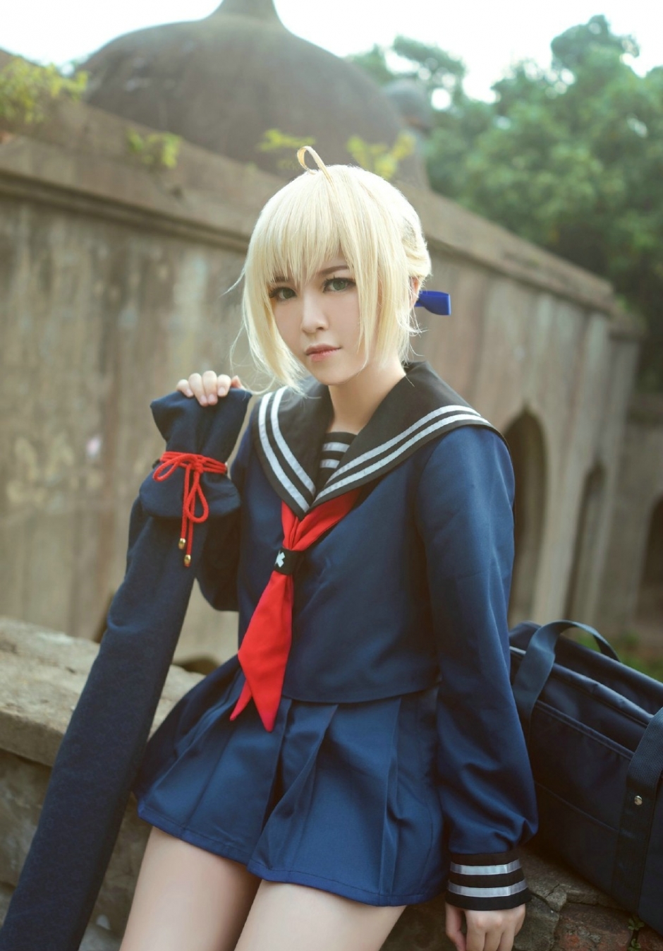 cosplay美女系列:jk制服动漫学生妹蓝色制服诱惑迷人纤细美腿