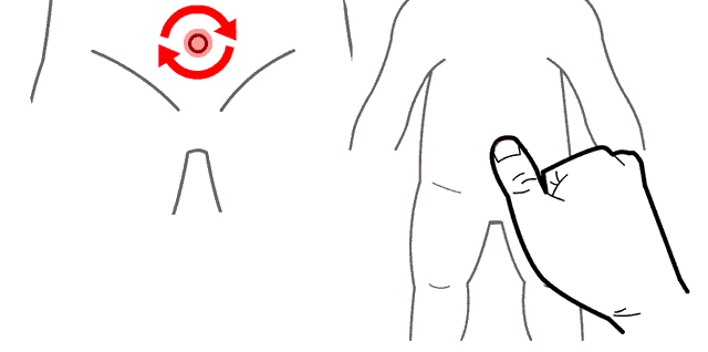 ③揉脐:用指腹在脐部,做顺时针方向揉转,揉中加按2分钟.