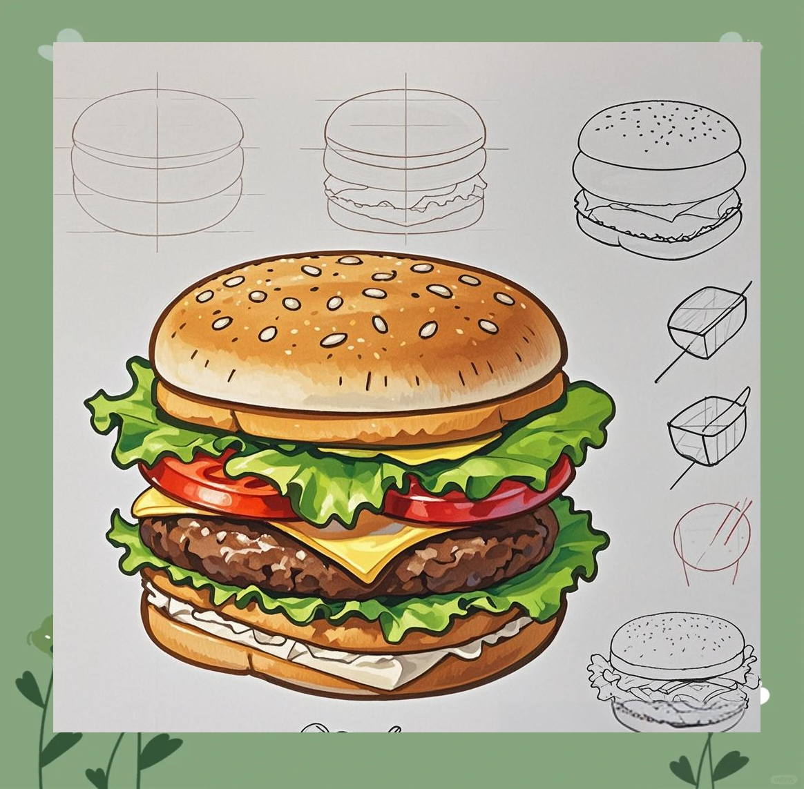 汉堡简笔画活动目标与详细步骤教程