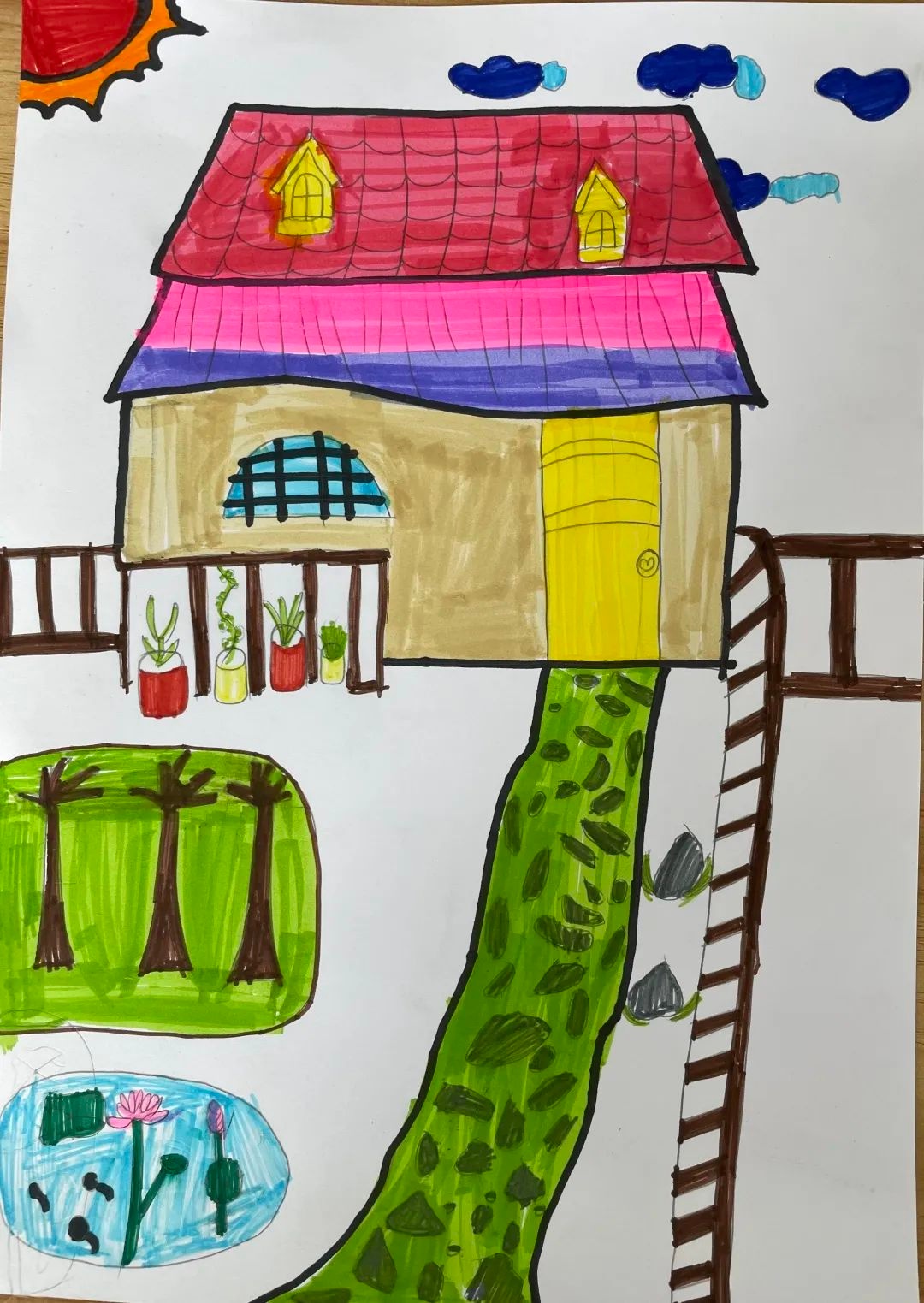 美丽庭院儿童画简图图片
