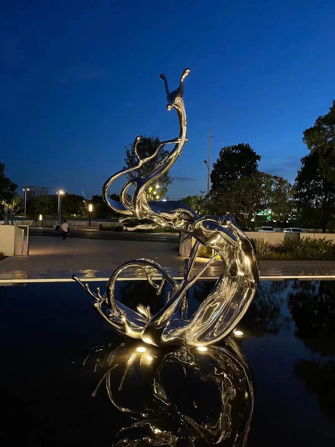 园林不锈钢浪花雕塑,水浪造型金属雕塑凝固瞬间美