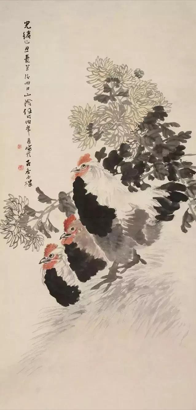 大师任伯年画鸡