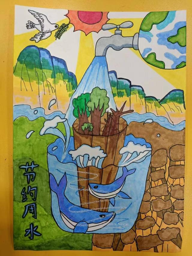 点滴中培养孩子节水护水品质!烟台水文绘画大赛优秀作品展示