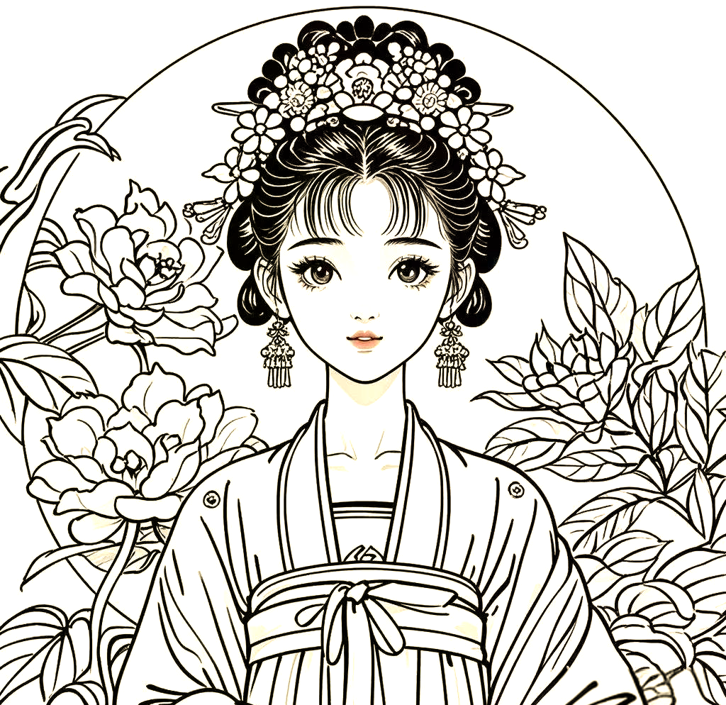 如何用简笔画绘制簪花美女