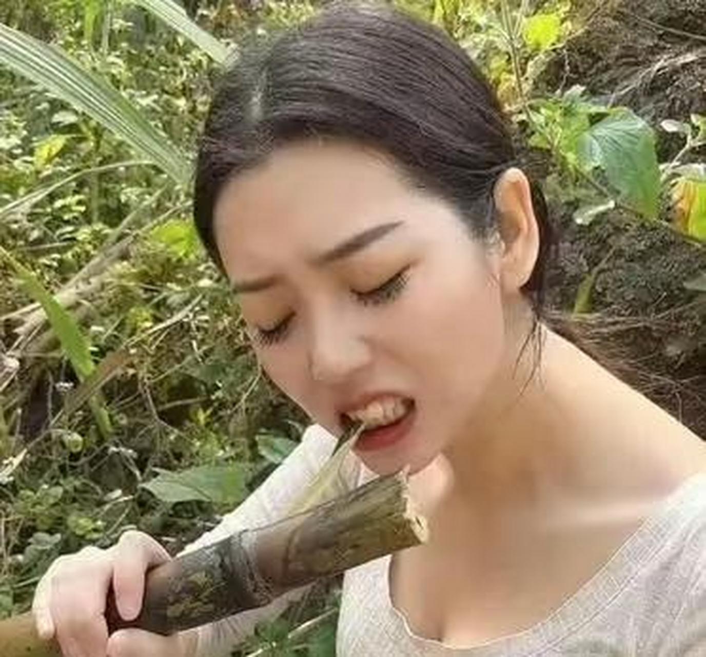 在家没吃饱,于是带她来田里吃甘蔗