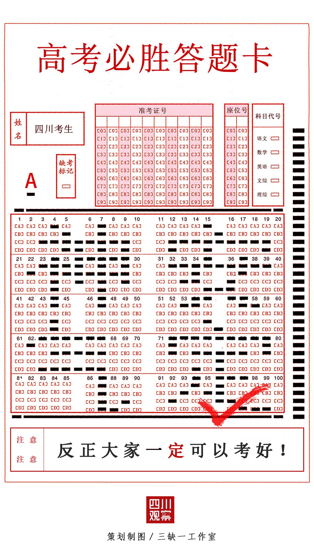 这是个错误的示范 考场上请正确填涂答题卡