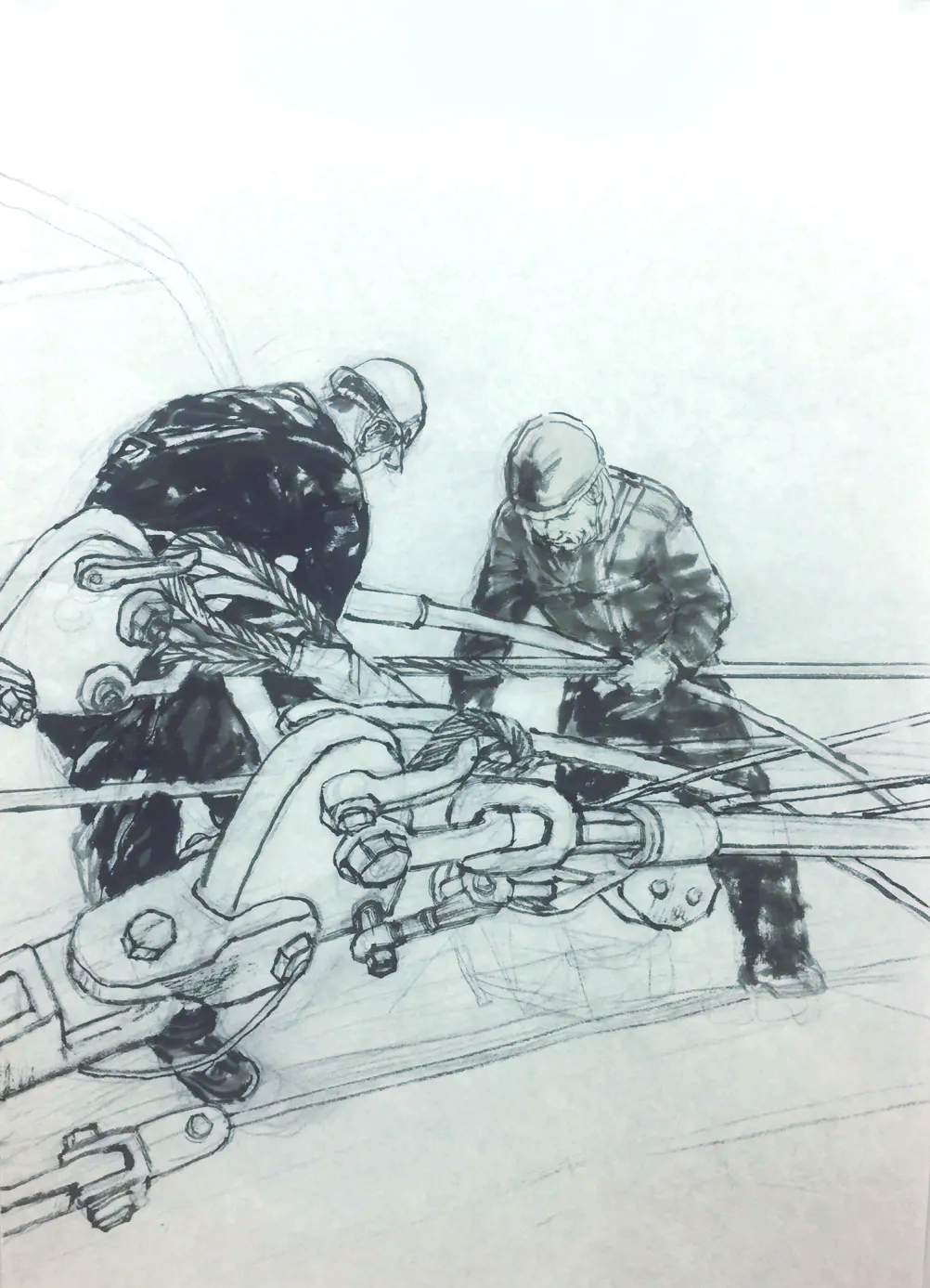 国画人物创作步骤详解:《高空作业的电力工人》与《凉山深处》