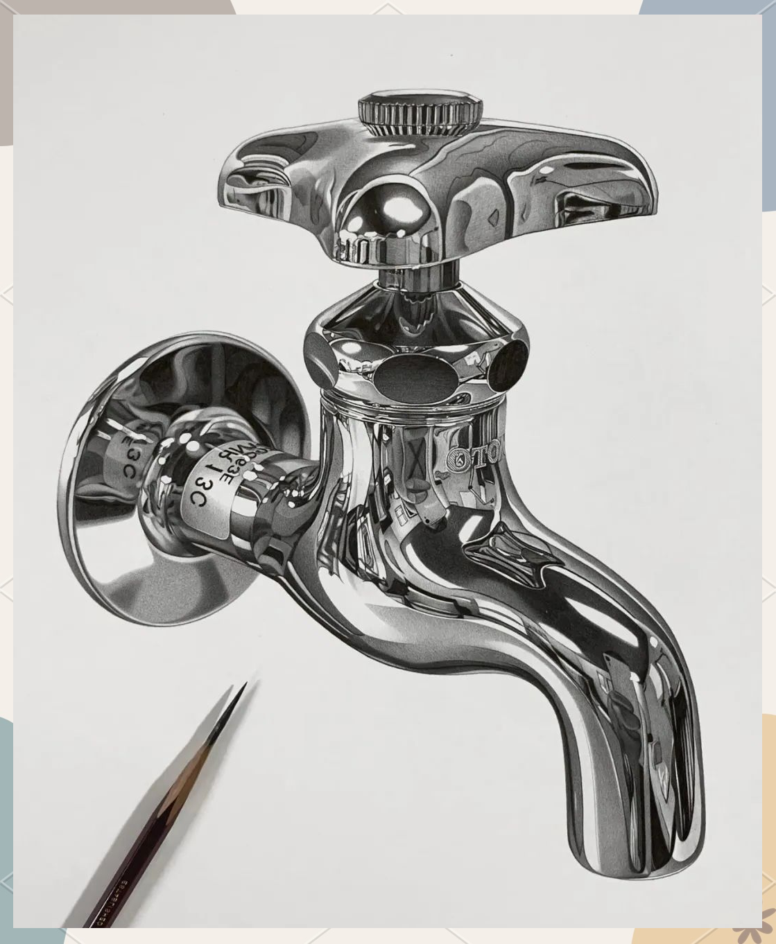 近期,大森浩平精心创作了一幅「水龙头素描画」,其金属质感的细腻描绘
