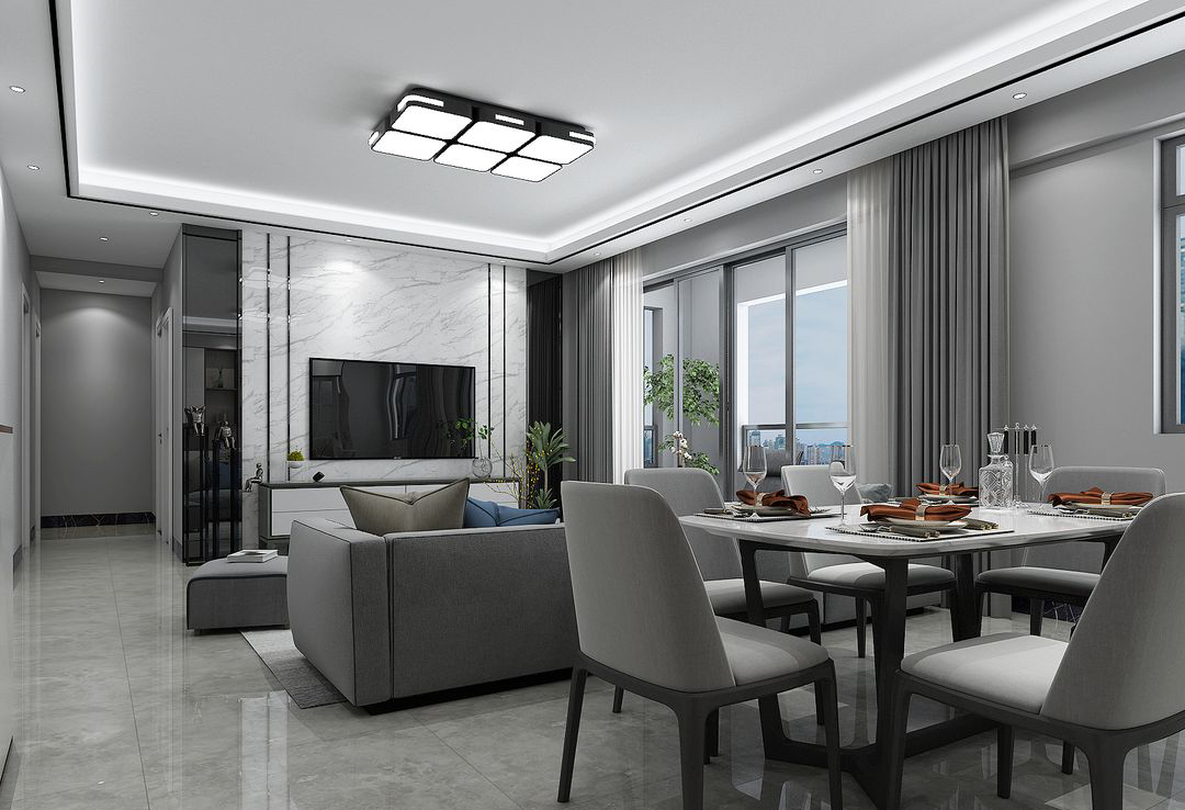 钦州中地滨江壹号104㎡高级灰,勾勒现代简约风装修