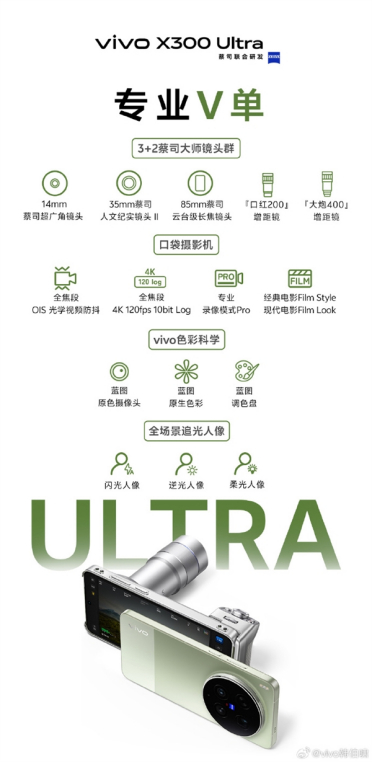 vivo X300 Ultra/X300s今天正式发布 一图提前了解影像、配置关键参数