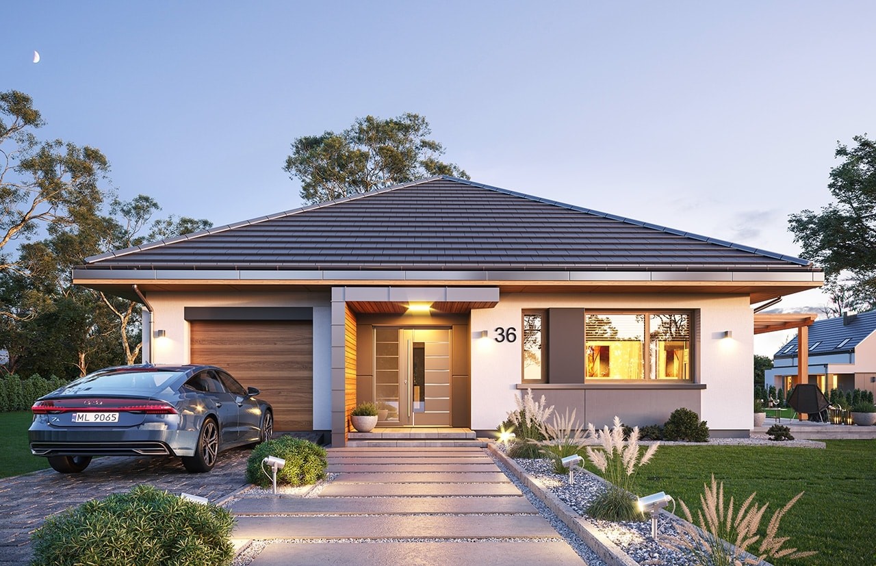 一层坡顶现代别墅(带车库),可以尽享舒适的生活