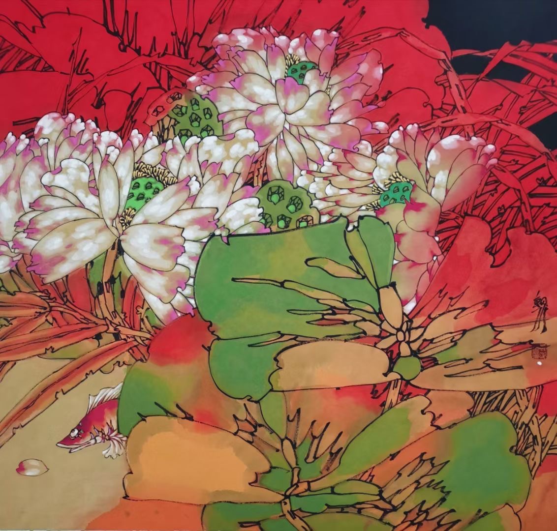 著名画家胡朝水斗方重彩荷花作品集