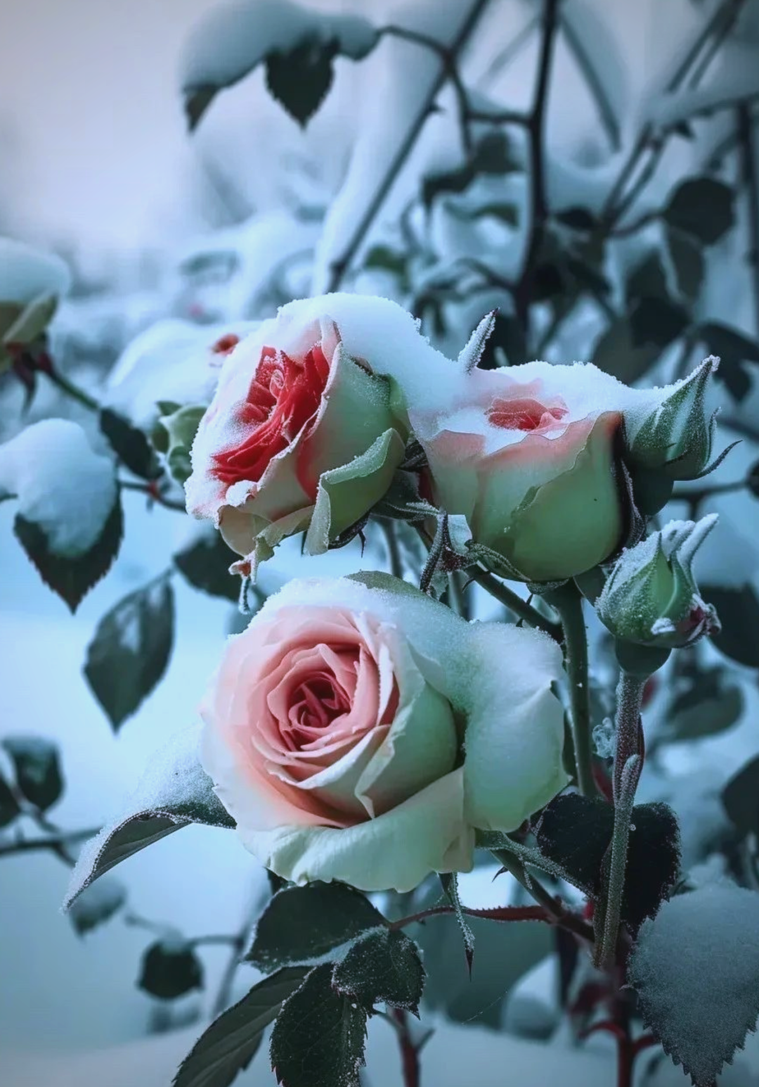 冰雪世界中的玫瑰花,展现着孤傲与坚韧的魅力