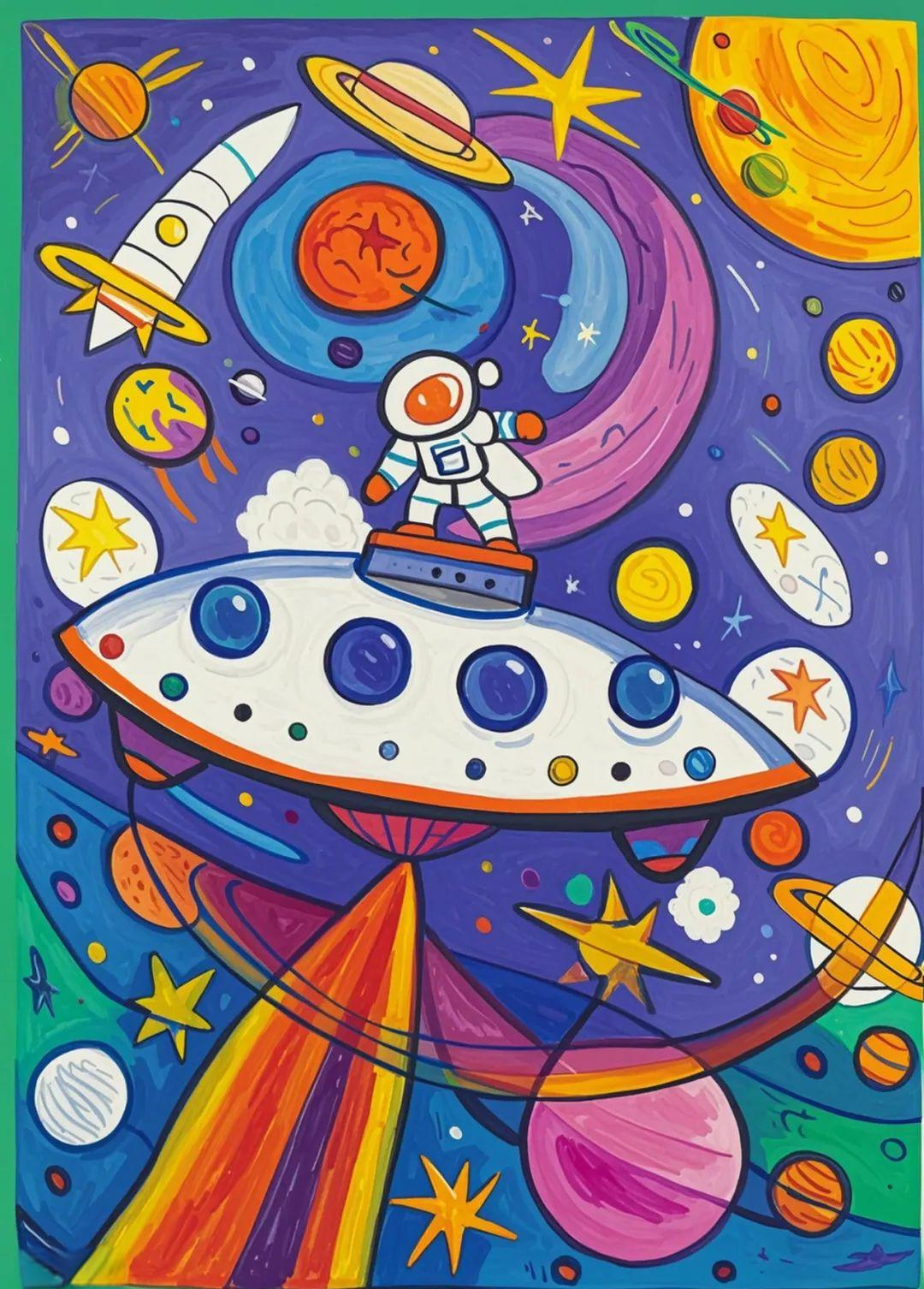 科幻科技主题的幼儿绘画获奖作品精选,附详细绘画技巧与过程,轻松掌握